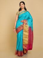 Kalamandir Checked Blue Pashmina Saree | Grocsy