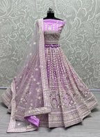 Jyoti Fashion Women's Mauve Net Patterned Thread Embroidered with Sequins Wedding Lehenga Choli | Grocsy
