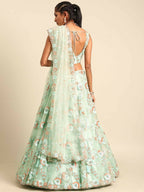 House of Panchhi Sea Green Net Sequins and Zarkan embroidery Lehenga choli & Dupatta | Grocsy