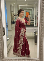 Teeya Creation New Trendy Party Wear Soft Silk Saree-Maroon | Grocsy