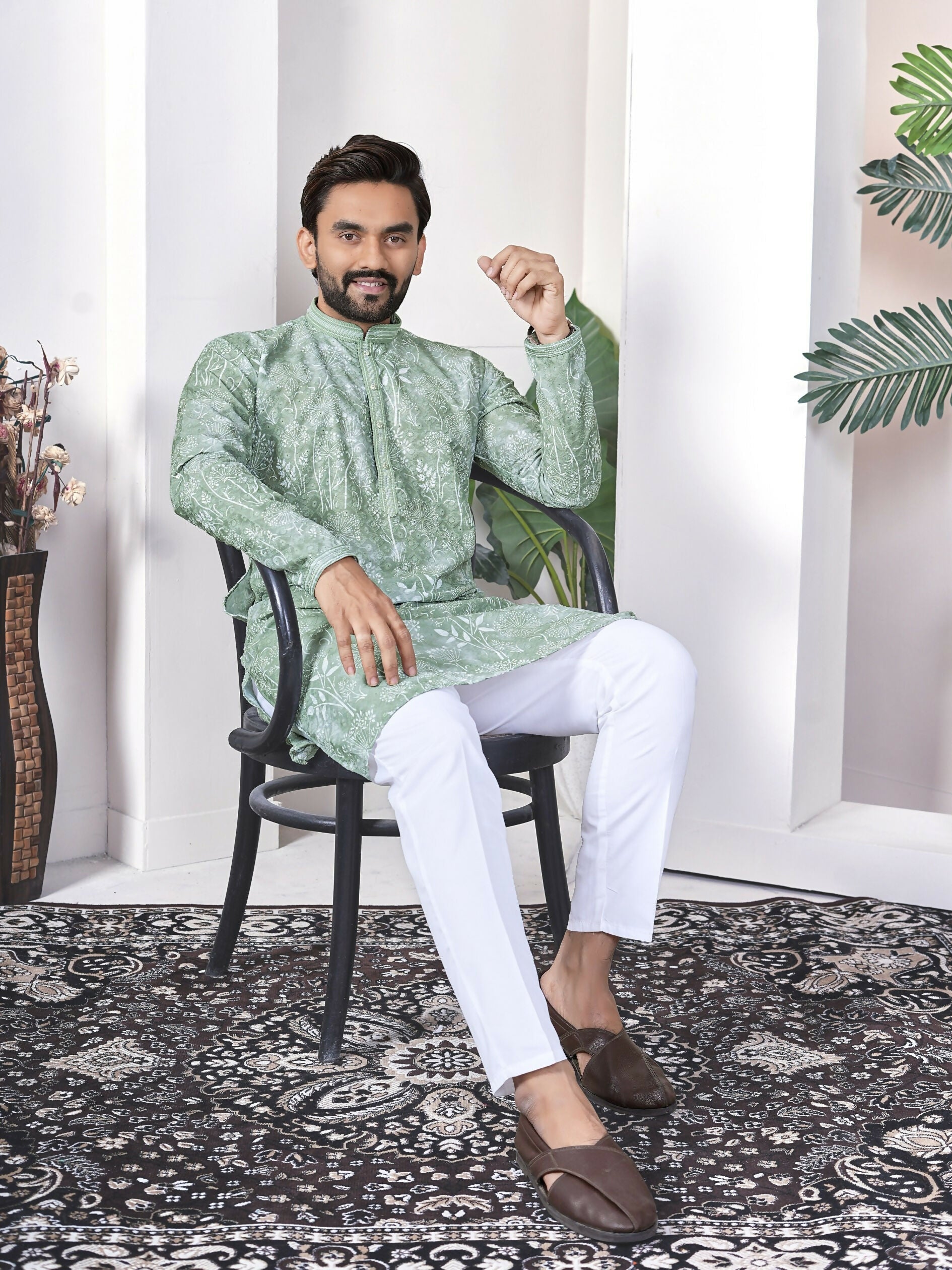 Anaita Sea Green Digital Printed Work Cotton Straight Kurta | Grocsy