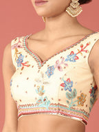 House of Panchhi Cream Net Multi colour Thread & Sequinse Work Lehenga & Blouse, Dupatta | Grocsy
