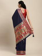 Shree Shyam Fashion Silk Blend Blue Saree | Grocsy
