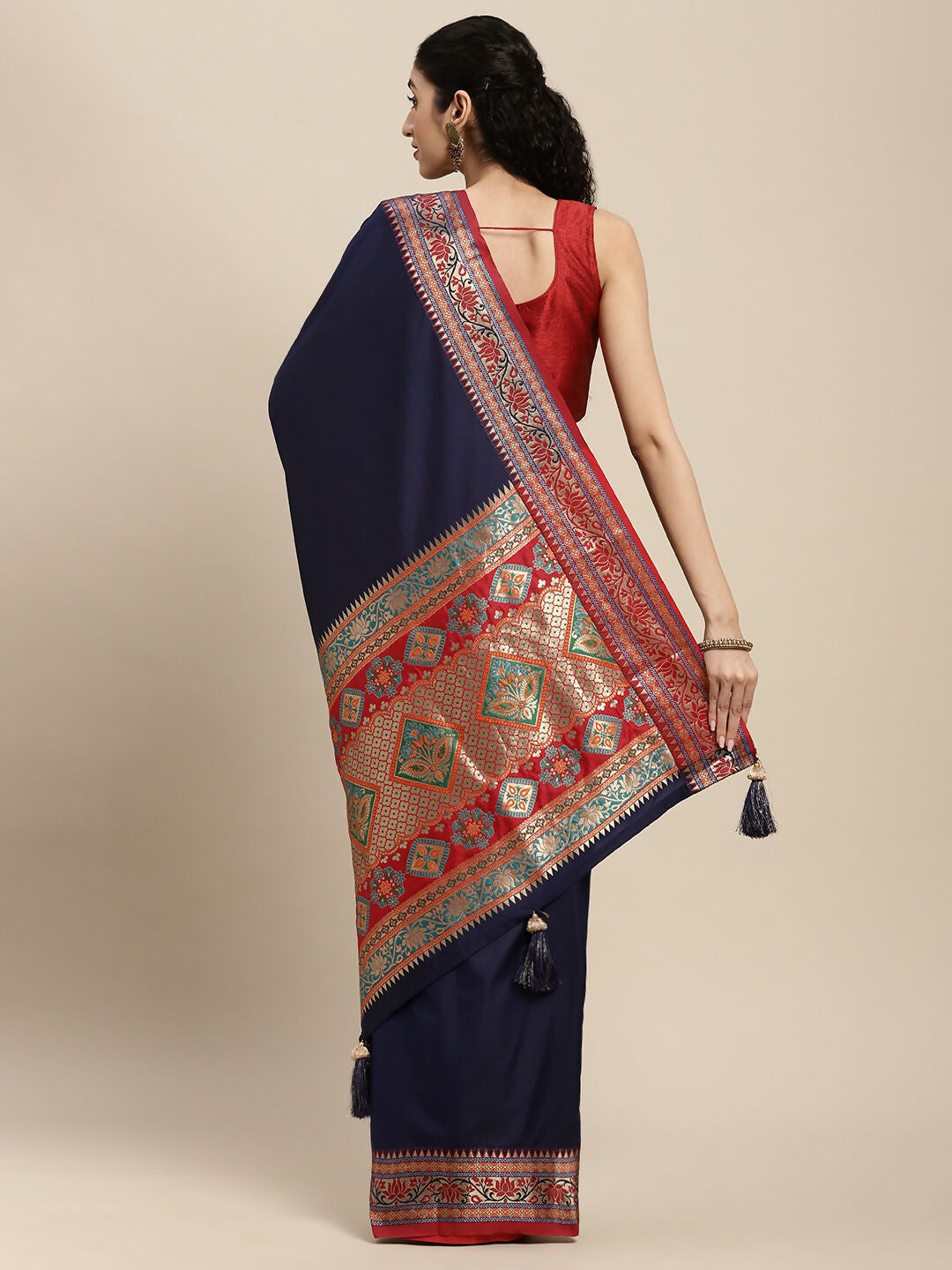 Shree Shyam Fashion Silk Blend Blue Saree | Grocsy