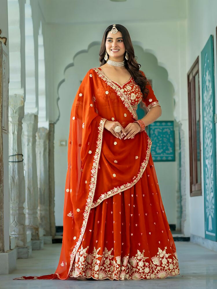 Lehenga Mart Rust Designer Wedding Wear Lehenga Choli | Grocsy