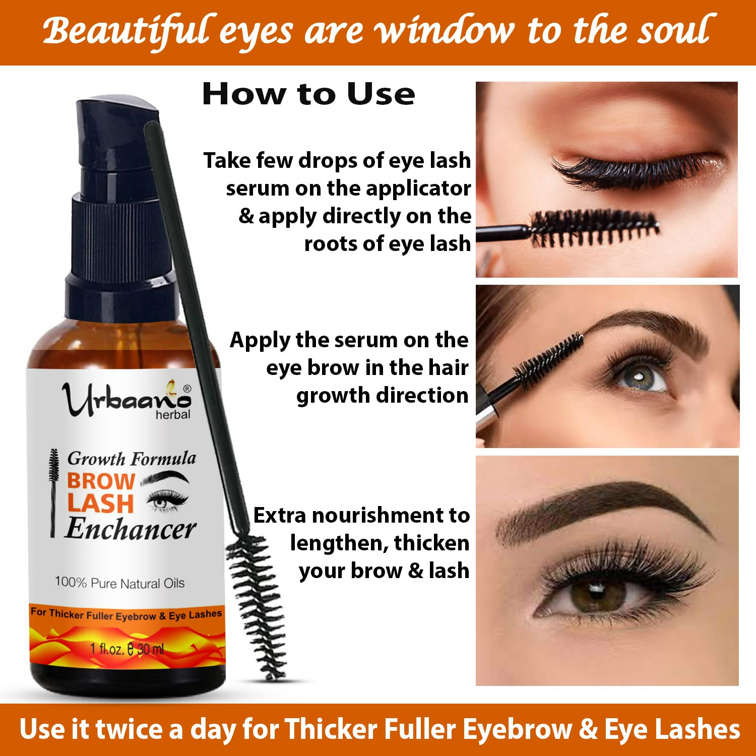Urbaano Herbal Premium Eyebrow & Eyelash Growth Serum Oil | Grocsy