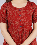 Vamika Red Cotton Printed Party Wear/Casual Wear Kurti | Grocsy