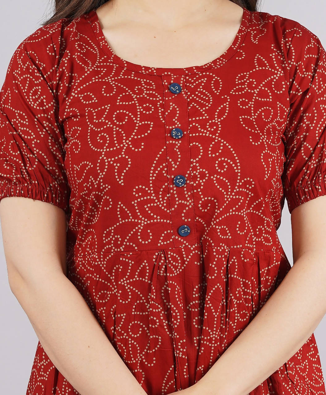 Vamika Red Cotton Printed Party Wear/Casual Wear Kurti | Grocsy