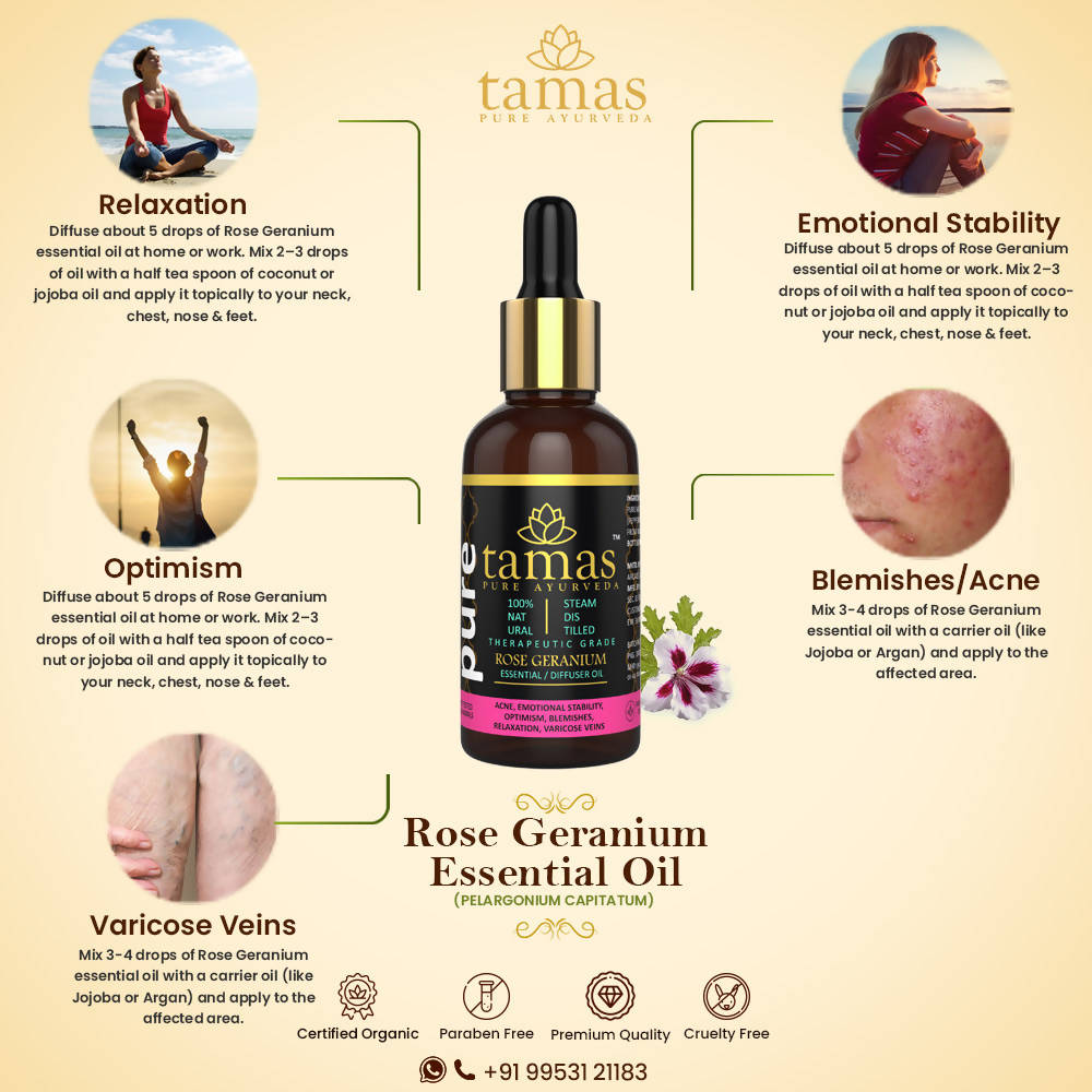 Tamas Pure Ayurveda 100% Natural Rose Geranium Essential Oil | Grocsy