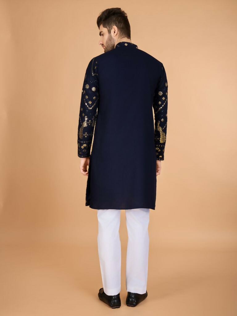 Vastranavya Navy Blue Exclusive Festival Wear Pure Viscose Rayon Embroidered Sequence Work Kurta | Grocsy