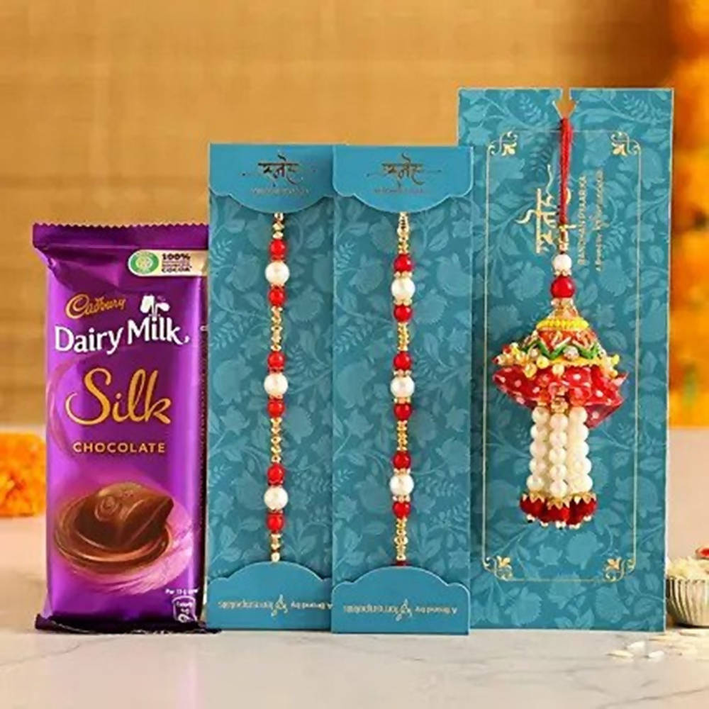Dairy Milk Silk With Lumba & 2 Pearl Rakhis | Grocsy