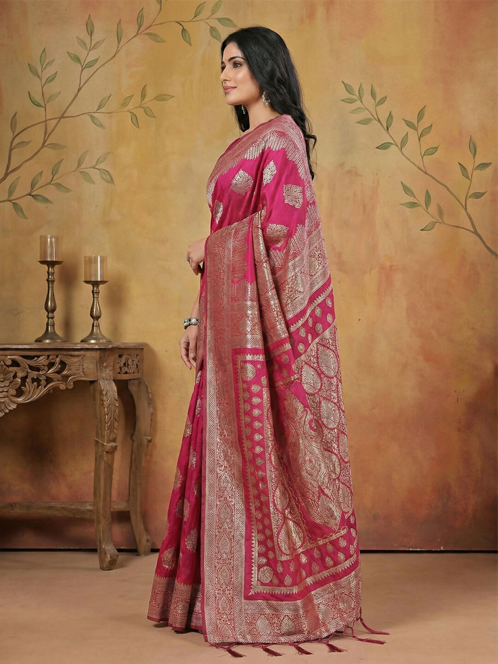 Shree Shyam Fashion Magenta Silk Blend Saree | Grocsy