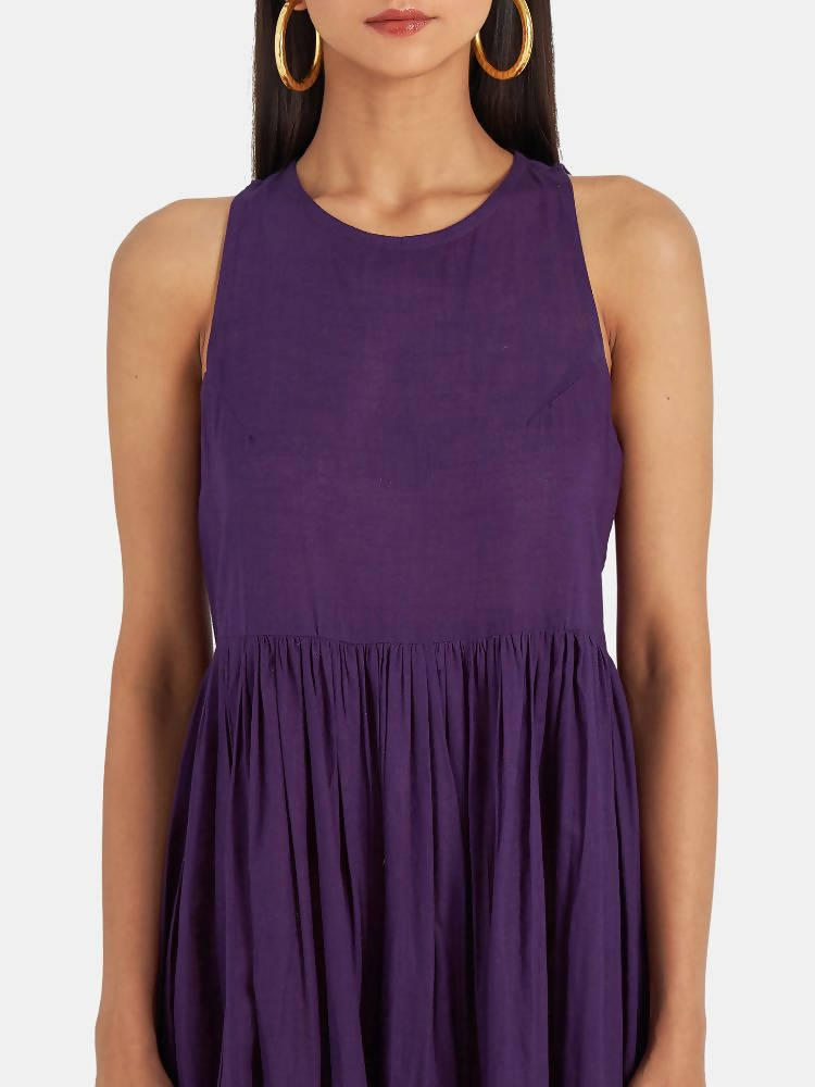Suta Women's Purple Solid Fit and Flare Dress | Grocsy