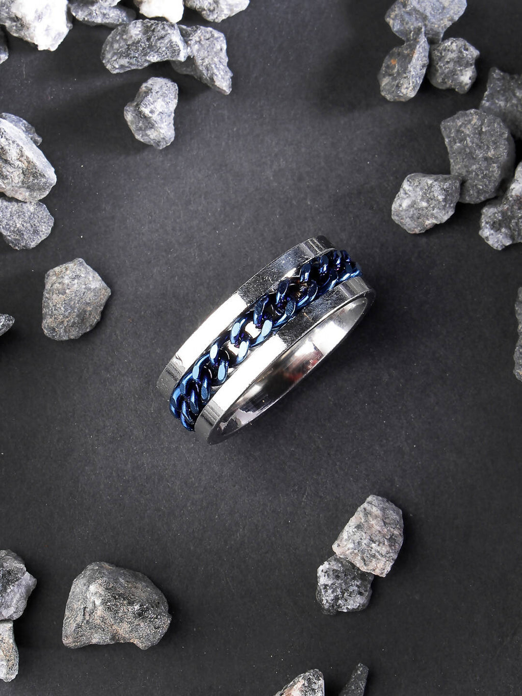 NVR Men's Rhodium Plated Stainless Steel Finger Ring | Grocsy