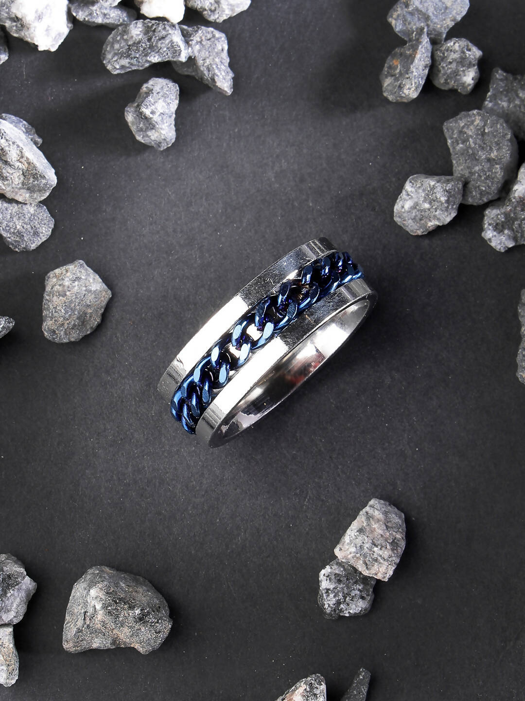 NVR Men's Rhodium Plated Stainless Steel Finger Ring | Grocsy