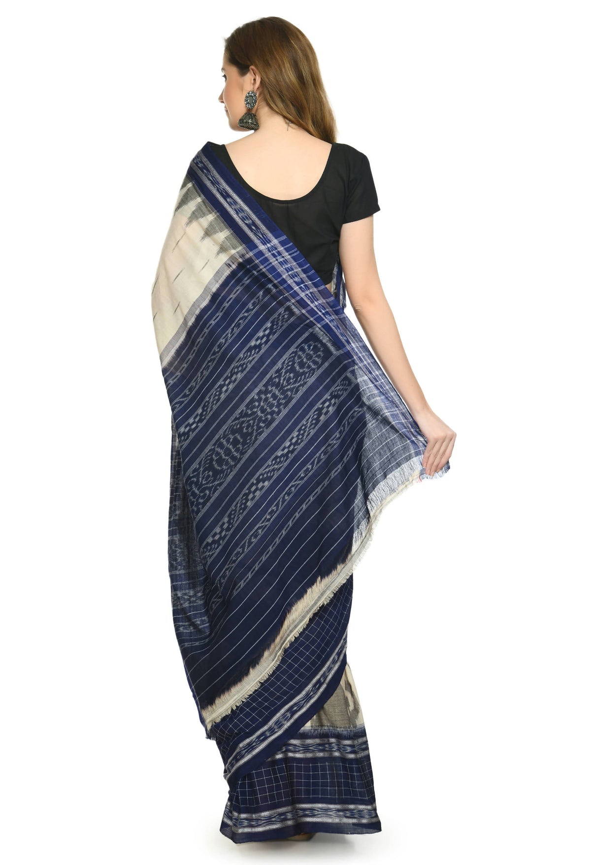 Vamika Sambalpuri Ikat Cotton Scot Dali Tasrite & Blue Saree | Grocsy