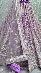 Jyoti Fashion Women's Mauve Net Patterned Thread Embroidered with Sequins Wedding Lehenga Choli | Grocsy