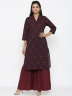Miravan Women's Cotton Floral Print Straight Kurta Sharara Set | Grocsy