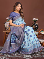 Shree Shyam Fashion Sajni Sky Blue Linen Cotton Saree | Grocsy