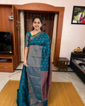 DEIANA'S Beautiful Designer Golden zari Soft Lichi Silk Saree - Teal | Grocsy