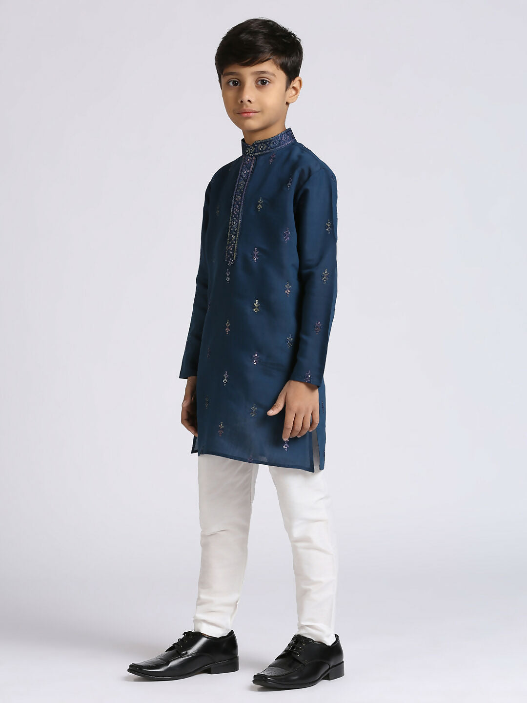 Joban Fashion Kids Island Traditional Ethnic Wear with Silk Sequence Embroidery Full Sleeves Kurta and Pyjama Set - Blue | Grocsy
