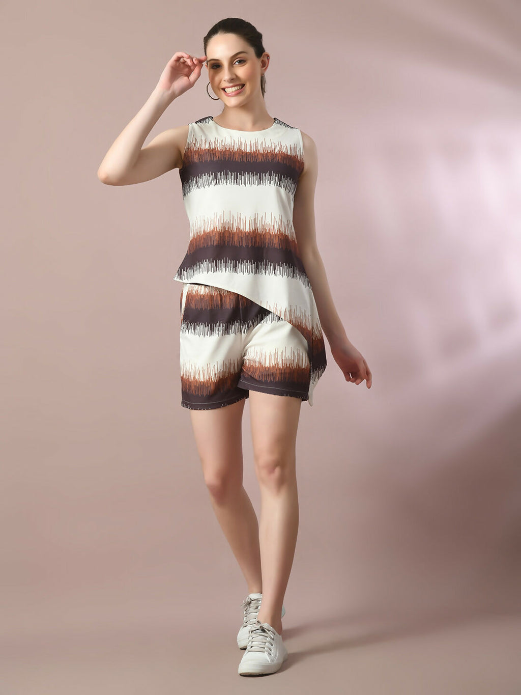 Myshka Women's Multi Printed Round Neck Party Top With Shorts Co-ord set | Grocsy