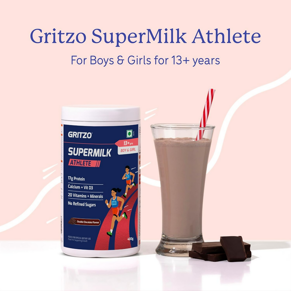 Gritzo SuperMilk Athlete (13+y Boy & Girl),17g Protein Powder - Double Chocolate | Grocsy