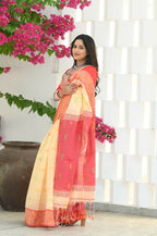 Beatitude Yellow Slub Cotton Floral Jamdani Saree | Grocsy