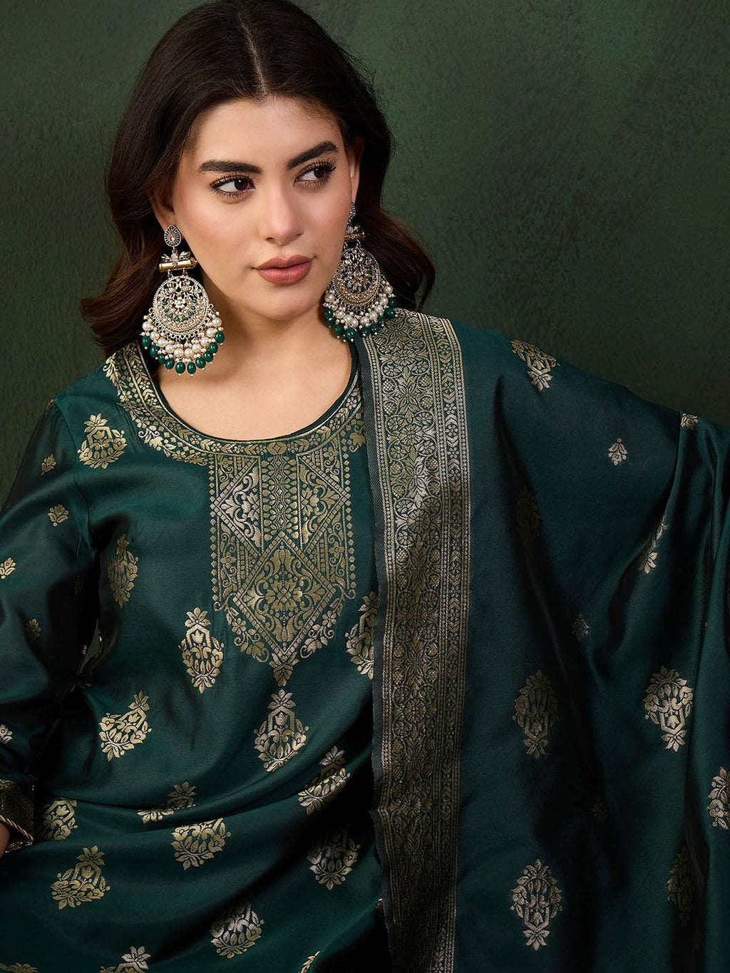 Sangria Woven Design Kurta & Trouser With Dupatta | Grocsy