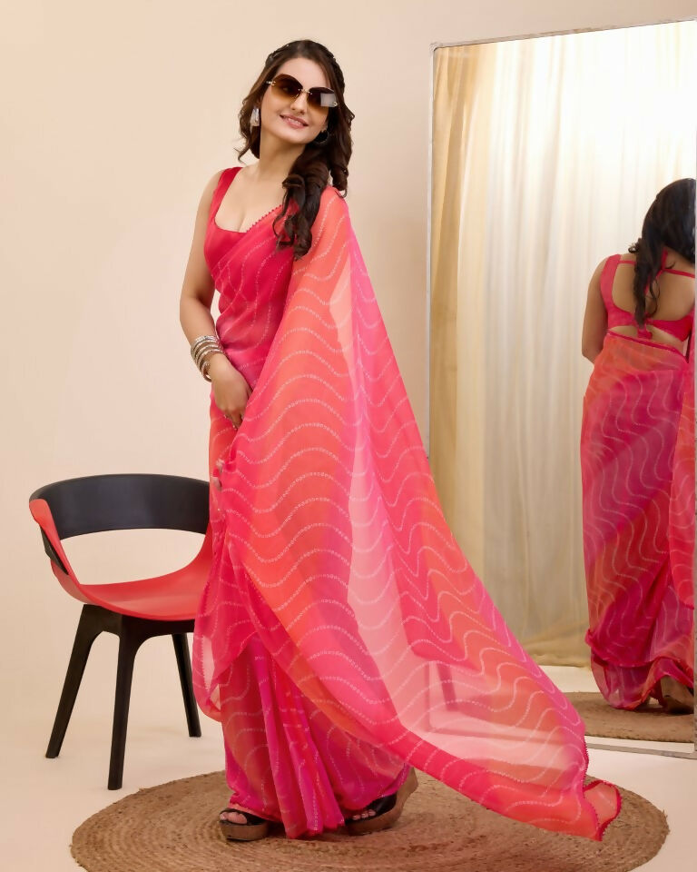 Gajri Georgette Designer Printed Ready To Wear Saree - Ibiza | Grocsy