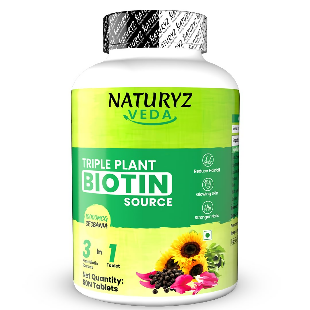 Naturyz Veda Triple Plant Biotin For Hair Growth Tablets | Grocsy