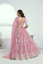 Eilara Glamorous Pink Thread Embroidered Work Net Wedding Lehenga Choli | Grocsy