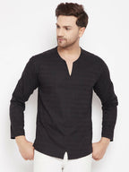 Even Apparels Black Viscose Men's Kurta With Slit Neckline | Grocsy