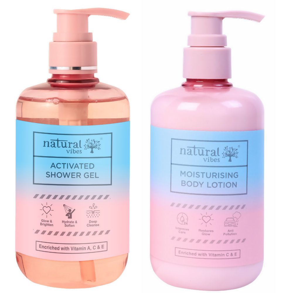 Natural Vibes Glow & Moisturising Bath and Body Regime with Shower Gel Body Wash & Lotion | Grocsy