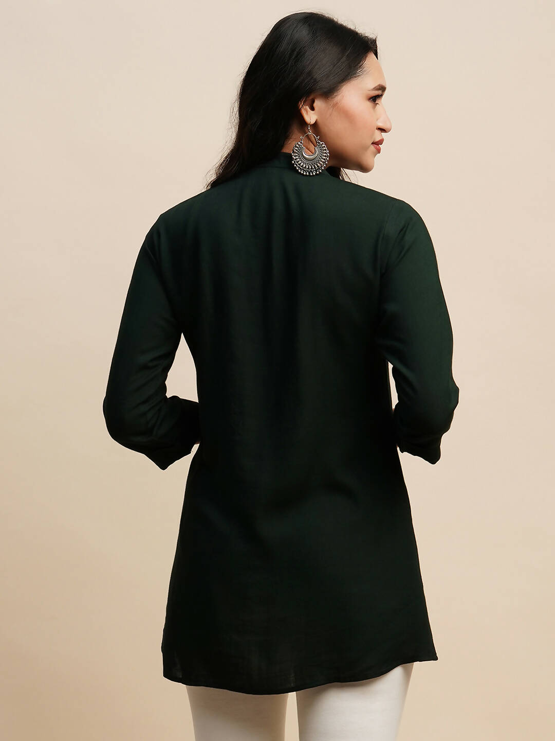 Dark Green Rayon Embroidered Top - Tarini | Grocsy
