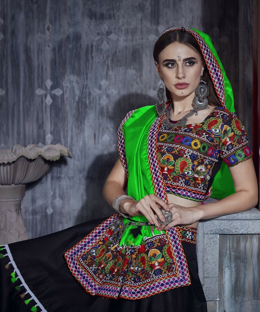 AI Fashion Black Art Silk Designer Navratri Lehenga Choli Collection | Grocsy