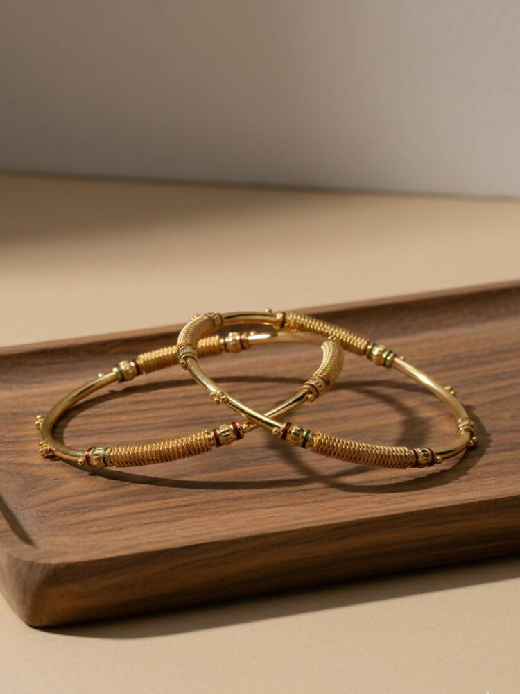NVR Women Set of 2 Gold Plated Handcrafted Traditional Bangle | Grocsy