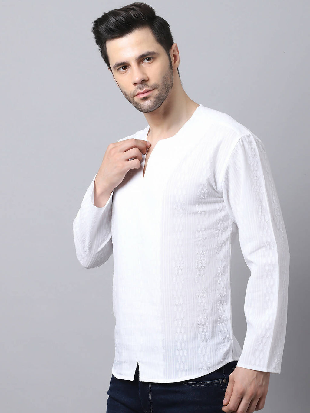 Even Apparels White Pure Cotton Embroided Men's Kurta | Grocsy