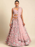 House of Panchhi Pink Net Sequins, Mirror and thread embroidery Lehenga choli & Dupatta | Grocsy