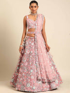House of Panchhi Pink Net Sequins, Mirror and thread embroidery Lehenga choli & Dupatta | Grocsy