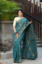 Beatitude Green Cotton Floral Jamdani Saree | Grocsy