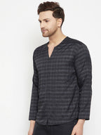 Even Apparels Black Color Viscose Men's Kurta With Slit Neckline | Grocsy