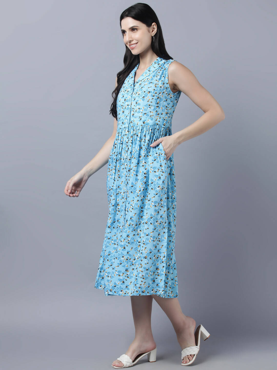 Myshka Women's Blue Floral Midi Dress | Grocsy