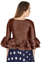 Aastha Fashion Women's Coffee Art Silk Bell Sleeves attire with Poly Cotton Lining Blouse | Grocsy