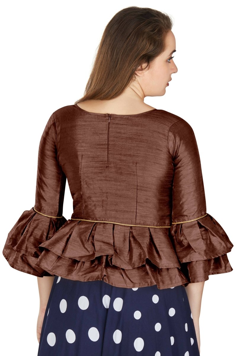 Aastha Fashion Women's Coffee Art Silk Bell Sleeves attire with Poly Cotton Lining Blouse | Grocsy
