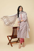 Designer Stylish Red Cotton Blend Stitched Suit With Dupatta - Tanisha | Grocsy
