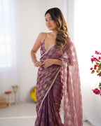 NC Chiffon Chex Wevon Chex Designer, Lace Party Wear Saree - Purple | Grocsy