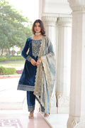 Joban Fashion Blue Readymade Kurta Set With Sequence embroidery Work | Grocsy