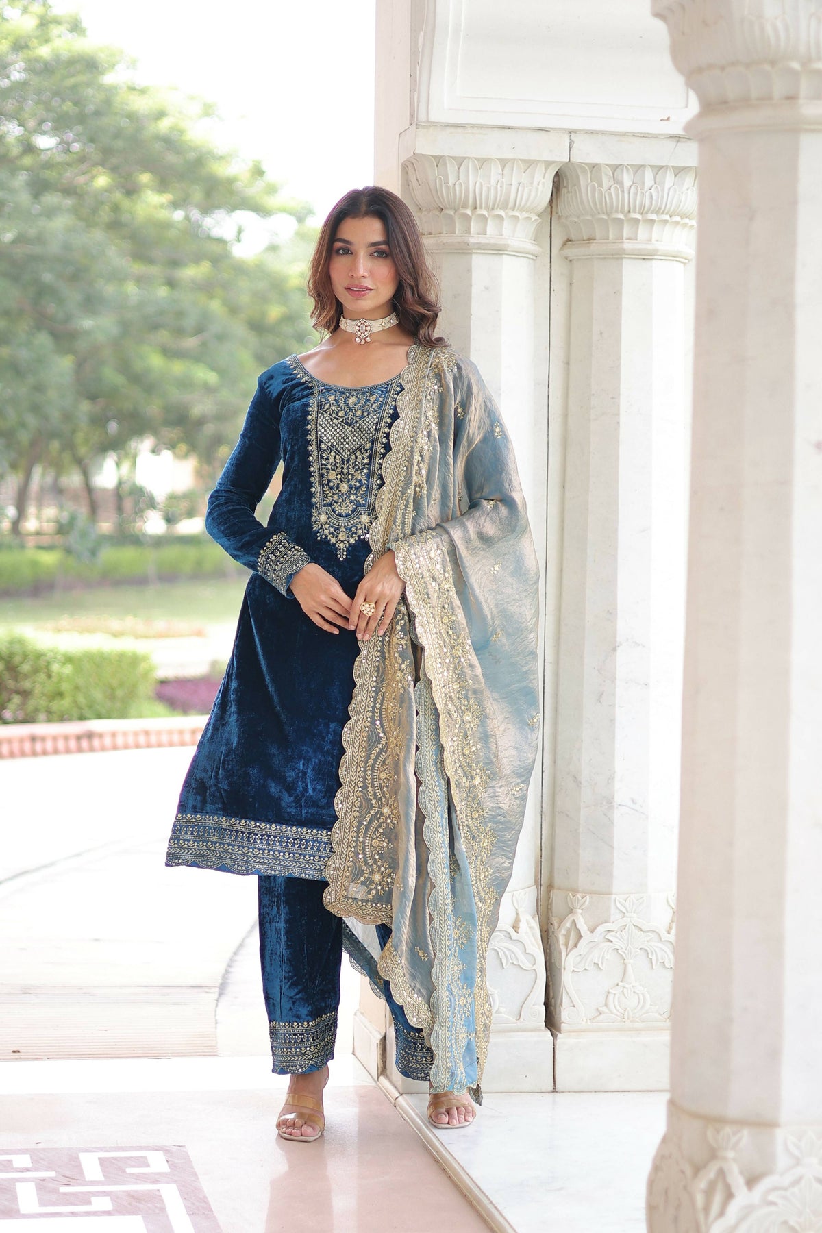 Joban Fashion Blue Readymade Kurta Set With Sequence embroidery Work | Grocsy