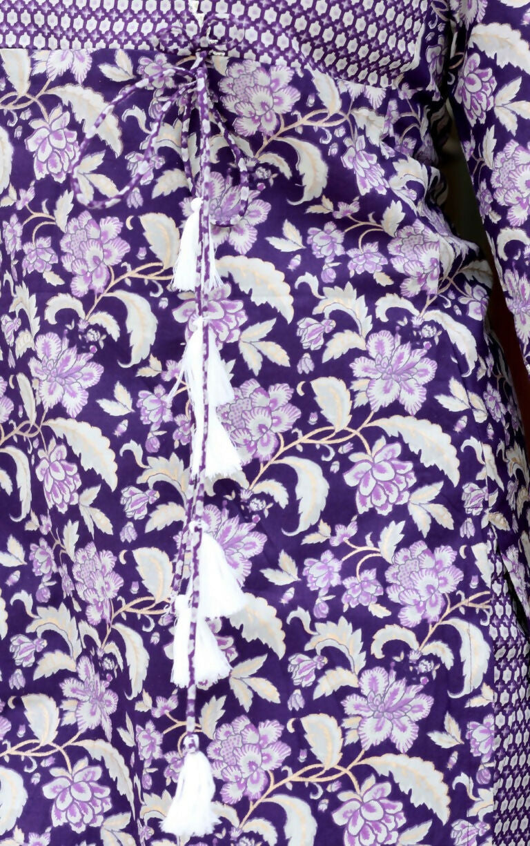 Miravan Women's Floral Block Printed Purple Angrakha Kurta And Palazzo With Dupatta Set | Grocsy